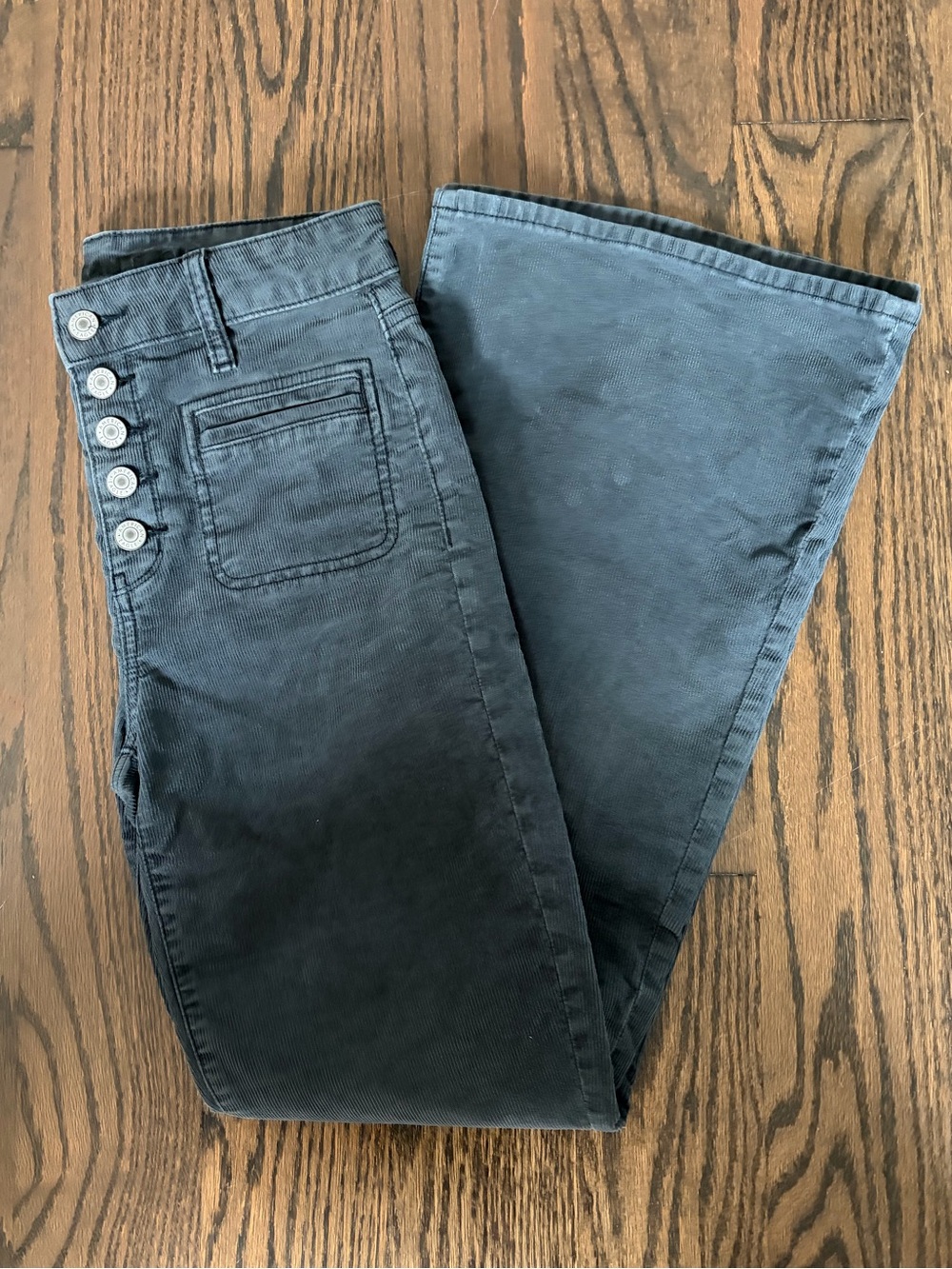 American Eagle Outfitters Charcoal Corduroy Flare Jeans with Button Side Closure